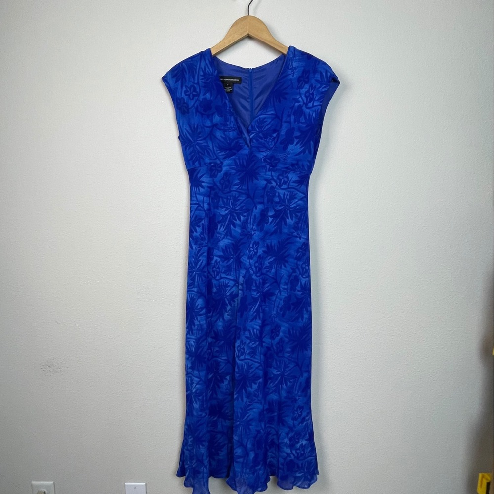 Jones New York‎ Dress Womens Size 4 Blue Floral Cap Sleeve V Neck Midi